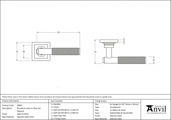 Satin Marine SS (316) Brompton Lever on Rose Set (Square)