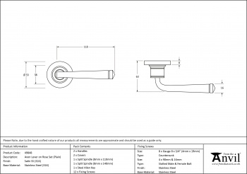 Satin Marine SS (316) Avon Round Lever on Rose Set (Plain)