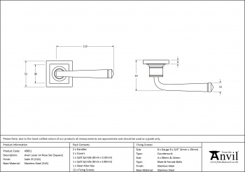 Satin Marine SS (316) Avon Round Lever on Rose Set (Square)