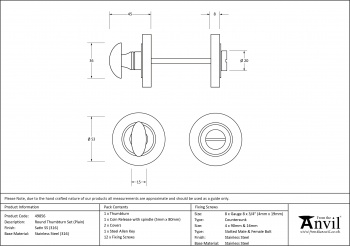 Satin Marine SS (316) Round Thumbturn Set (Plain)