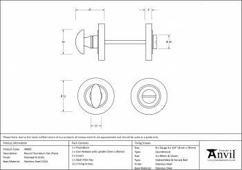 Polished Marine SS (316) Round Thumbturn Set (Plain)