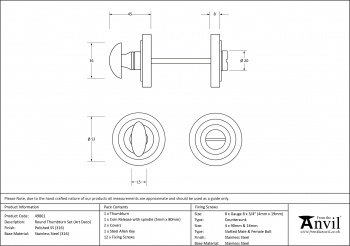 Polished Marine SS (316) Round Thumbturn Set (Art Deco)