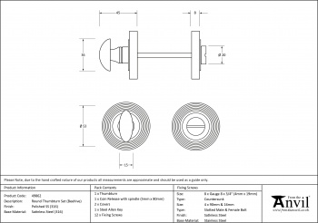 Polished Marine SS (316) Round Thumbturn Set (Beehive)