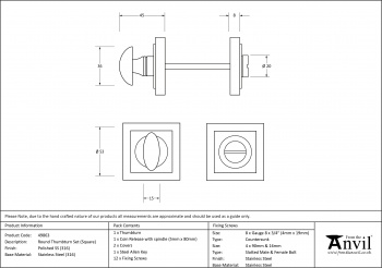 Polished Marine SS (316) Round Thumbturn Set (Square)