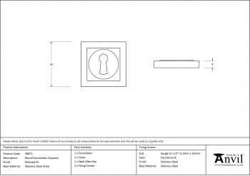 Polished Marine SS (316) Round Escutcheon (Square)