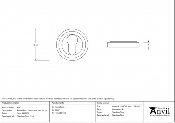 Satin Marine SS (316) Round Euro Escutcheon (Art Deco)