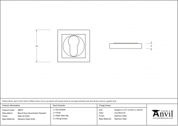 Satin Marine SS (316) Round Euro Escutcheon (Square)