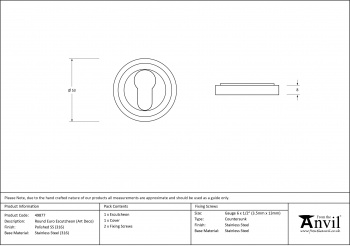 Polished Marine SS (316) Round Euro Escutcheon (Art Deco)