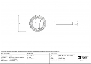 Polished Marine SS (316) Round Euro Escutcheon (Beehive)