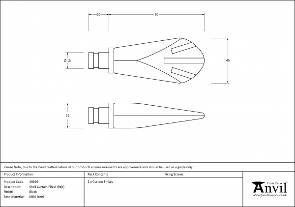 Black Shell Curtain Finial (pair)