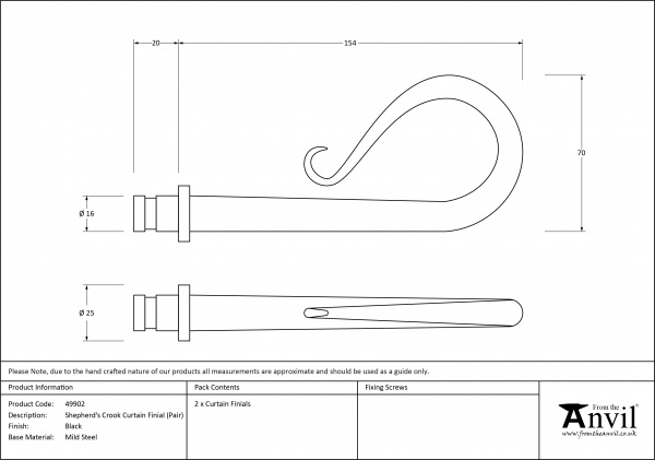 Black Shepherd's Crook Curtain Finial (pair)