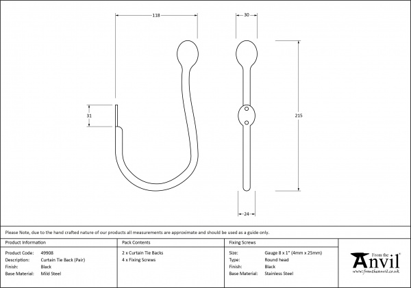 Black Curtain Tie Back (pair)