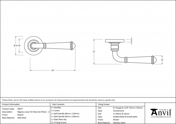 Pewter Regency Lever on Rose Set (Plain Rose) - Unsprung