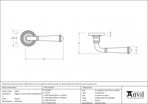 Pewter Regency Lever on Rose Set (Beehive Rose) - Unsprung