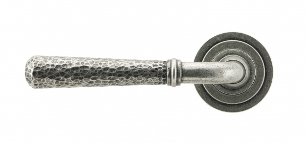 Pewter Hammered Newbury Lever on Rose Set (Art Deco Rose) - Unsprung