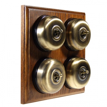 4 Gang 2 Way Medium Oak Wood, Smooth Dome Period Switch