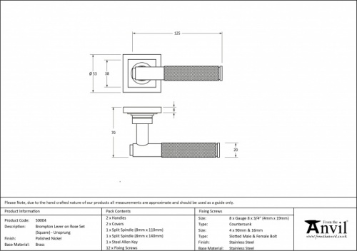 Polished Nickel Brompton Lever on Rose Set (Square) - Unsprung