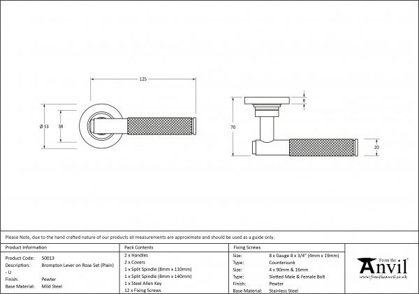 Pewter Brompton Lever on Rose Set (Plain Rose) - Unsprung