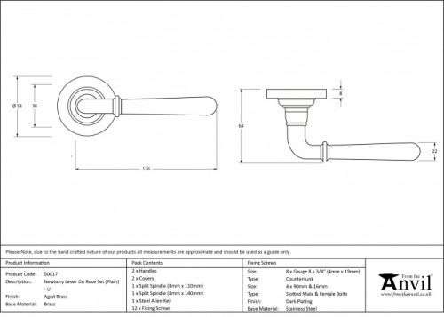 Aged Brass Newbury Lever on Rose Set (Plain) - U