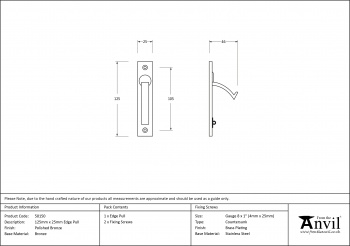 Polished Bronze 125mm x 25mm Edge Pull