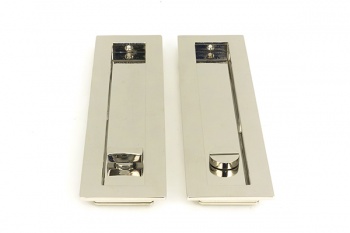 Polished Nickel 250mm Plain Rectangular Pull - Privacy Set