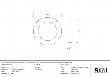 Polished Nickel 75mm Plain Round Pull