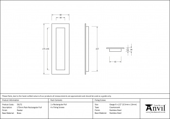 Pewter 175mm Plain Rectangular Pull