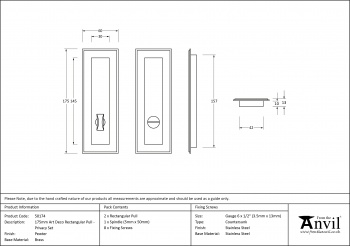 Pewter 175mm Art Deco Rectangular Pull - Privacy Set