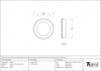 Pewter 60mm Art Deco Round Pull