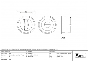 Pewter 60mm Art Deco Round Pull - Privacy Set