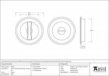 Pewter 75mm Art Deco Round Pull - Privacy Set