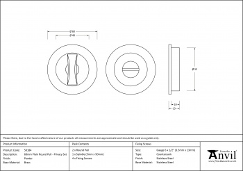 Pewter 60mm Plain Round Pull - Privacy Set