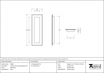 Matt Black 175mm Art Deco Rectangular Pull