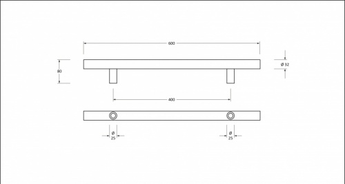 Satin SS (316) 0.6m T Bar Handle Secret Fix 32mm 