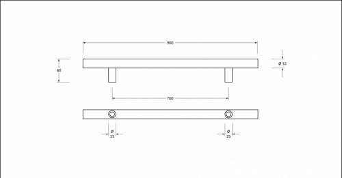 Satin SS (316) 0.9m T Bar Handle Secret Fix 32mm 