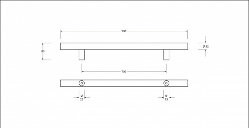 Satin SS (316) 0.9m T Bar Handle Bolt Fix 32mm 