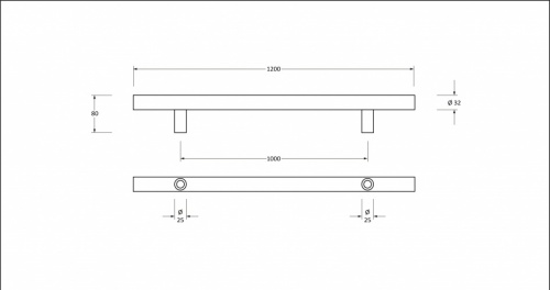 Satin SS (316) 1.2m T Bar Handle Secret Fix 32mm 