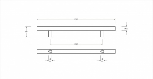 Satin SS (316) 1.5m T Bar Handle Secret Fix 32mm 