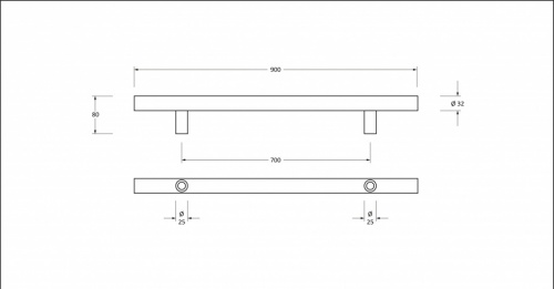 Polished SS (316) 0.9m T Bar Handle Secret Fix 32mm 