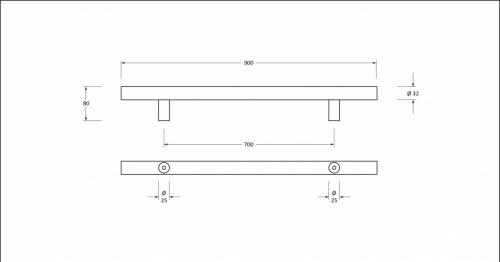 Polished SS (316) 0.9m T Bar Handle Bolt Fix 32mm 