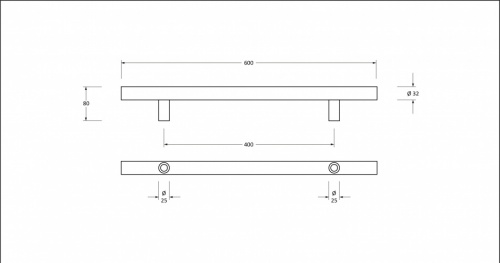 Matt Black SS (316) 0.6m T Bar Handle Secret Fix 32mm 