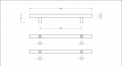 Matt Black SS (316) 0.6m T Bar Handle B2B Fix 32mm 