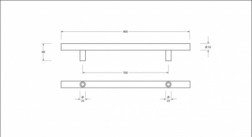 Matt Black SS (316) 0.9m T Bar Handle Secret Fix 32mm 