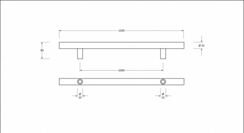 Matt Black SS (316) 1.2m T Bar Handle Secret Fix 32mm 