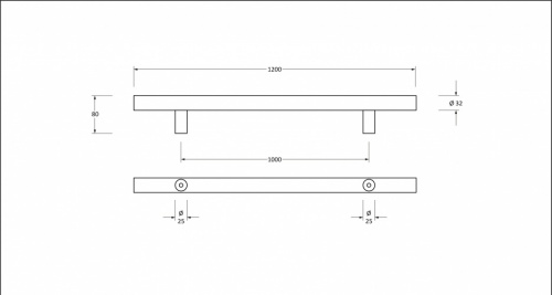 Matt Black SS (316) 1.2m T Bar Handle Bolt Fix 32mm 