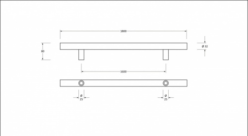 Matt Black SS (316) 1.8m T Bar Handle Secret Fix 32mm 