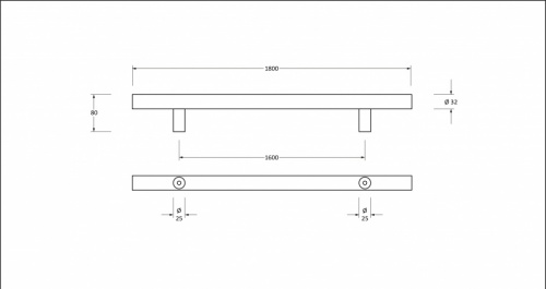 Matt Black SS (316) 1.8m T Bar Handle Bolt Fix 32mm 