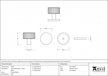 Polished Nickel Judd Cabinet Knob - 32mm (Plain)