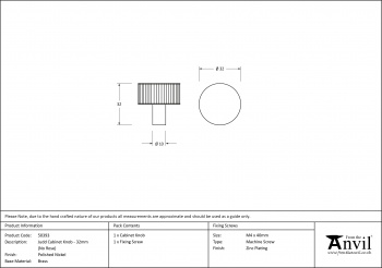 Polished Nickel Judd Cabinet Knob - 32mm (No rose)