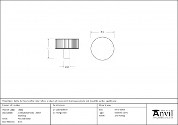 Polished Nickel Judd Cabinet Knob - 38mm (No rose)